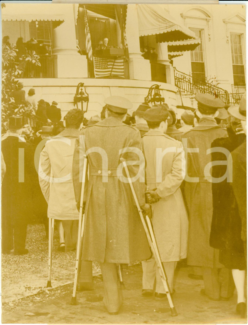 Fotografia d epoca originale 1945 WASHINGTON USA Franklin DELANO ROOSEVELT addresses to disabled veterans 1