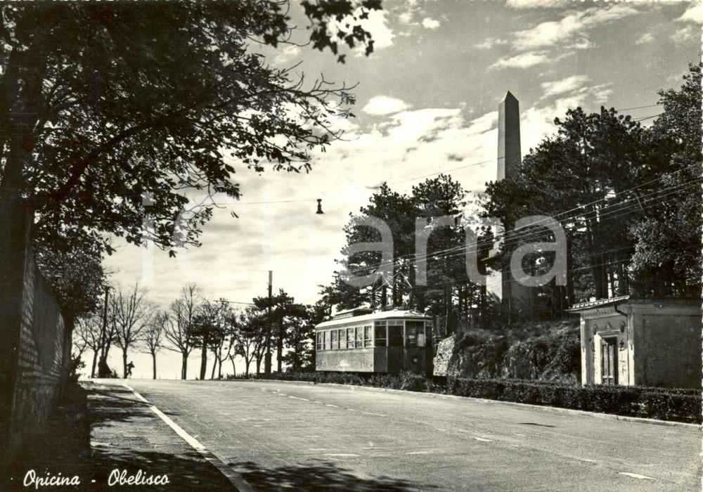 Cartolina originale da collezione 1955 OPICINA TS Veduta OBELISCO e TRAM Cartolina animata FG VG 1