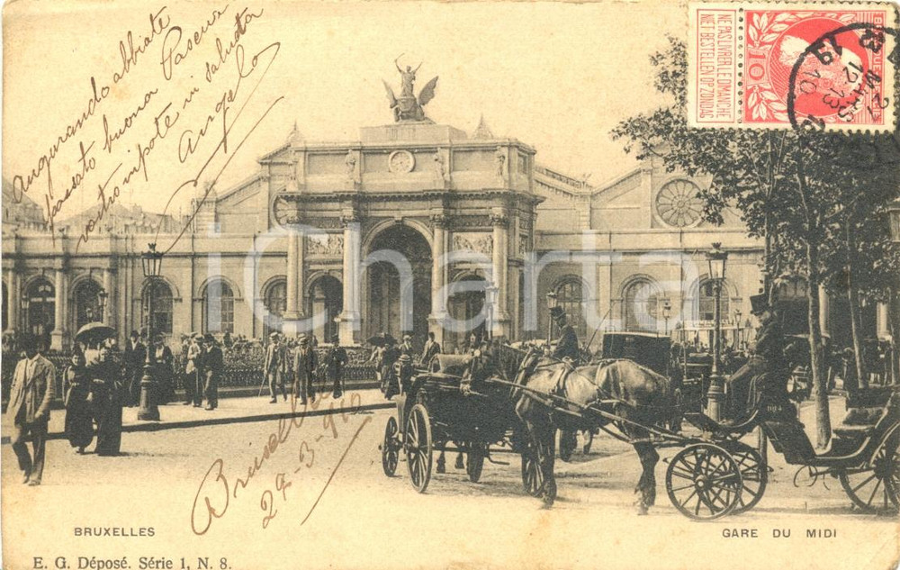 Cartolina originale da collezione 1910 BRUXELLES BELGIO Veduta generale GARE DU MIDICartolina animata FP VG 1