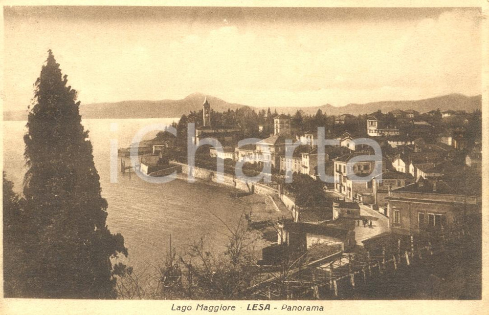 Cartolina originale da collezione 1925 LESA NO Panorama generale e LAGO MAGGIORE Cartolina postale FP VG 1