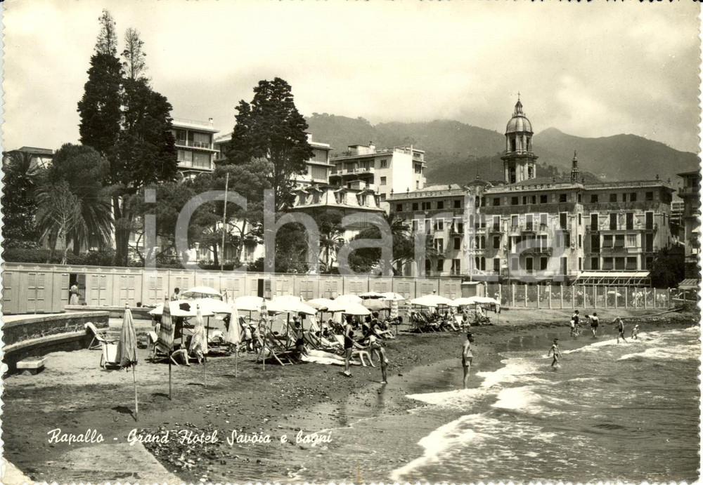 Cartolina originale da collezione 1955 ca RAPALLO GE Grand Hotel SAVOIA e suoi bagni Cartolina ANIMATA FG NV 1
