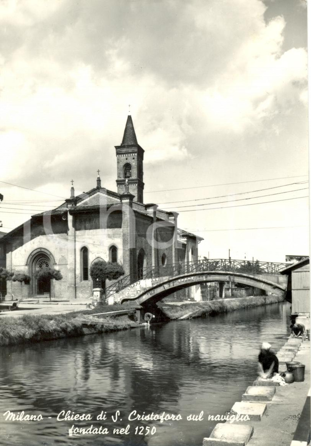 Cartolina originale da collezione 1950 ca MILANO San CRISTOFORO sul NAVIGLIO  LAVANDAIE Cartolina ANIMATA FG NV 1