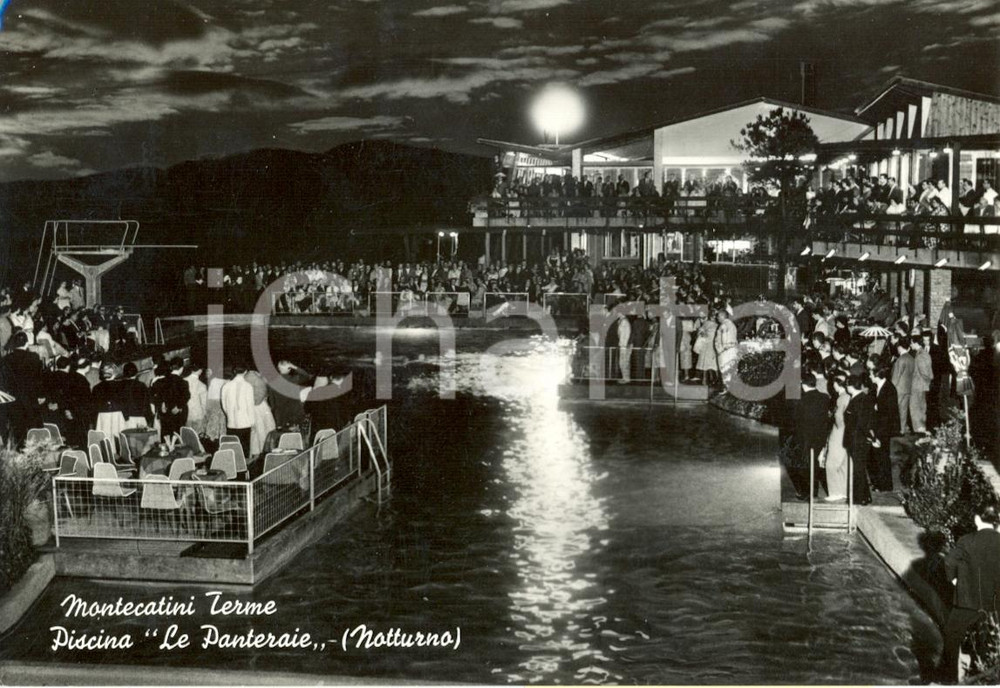 Cartolina originale da collezione 1966 MONTECATINI TERME PT Evento PISCINA LE PANTERAIE Cartolina ANIMATA FG VG 1