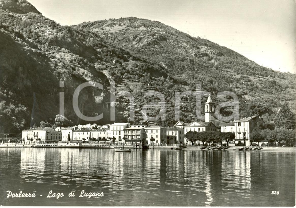 Cartolina originale da collezione 1966 PORLEZZA CO Veduta dal lago di Lugano Cartolina ANIMATA FG VG 1