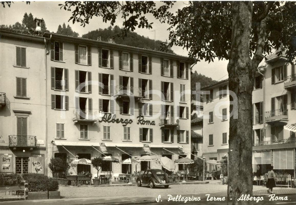 Cartolina originale da collezione 1966 SAN PELLEGRINO TERME BG Piazza Marconi ALBERGO ROMA MAGGIOLONE Cartolina 1