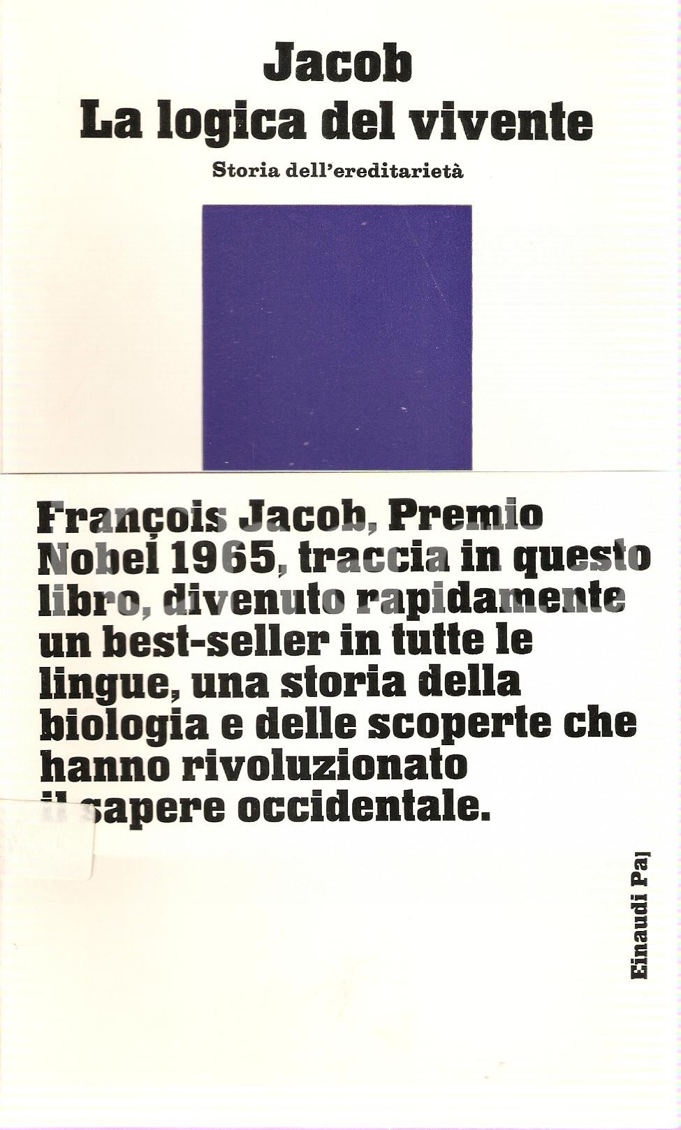 Libro, pubblicazione d epoca 1971 Francois JACOB La logica del vivente EreditarietÃ  EINAUDI Paperbacks n.26 1