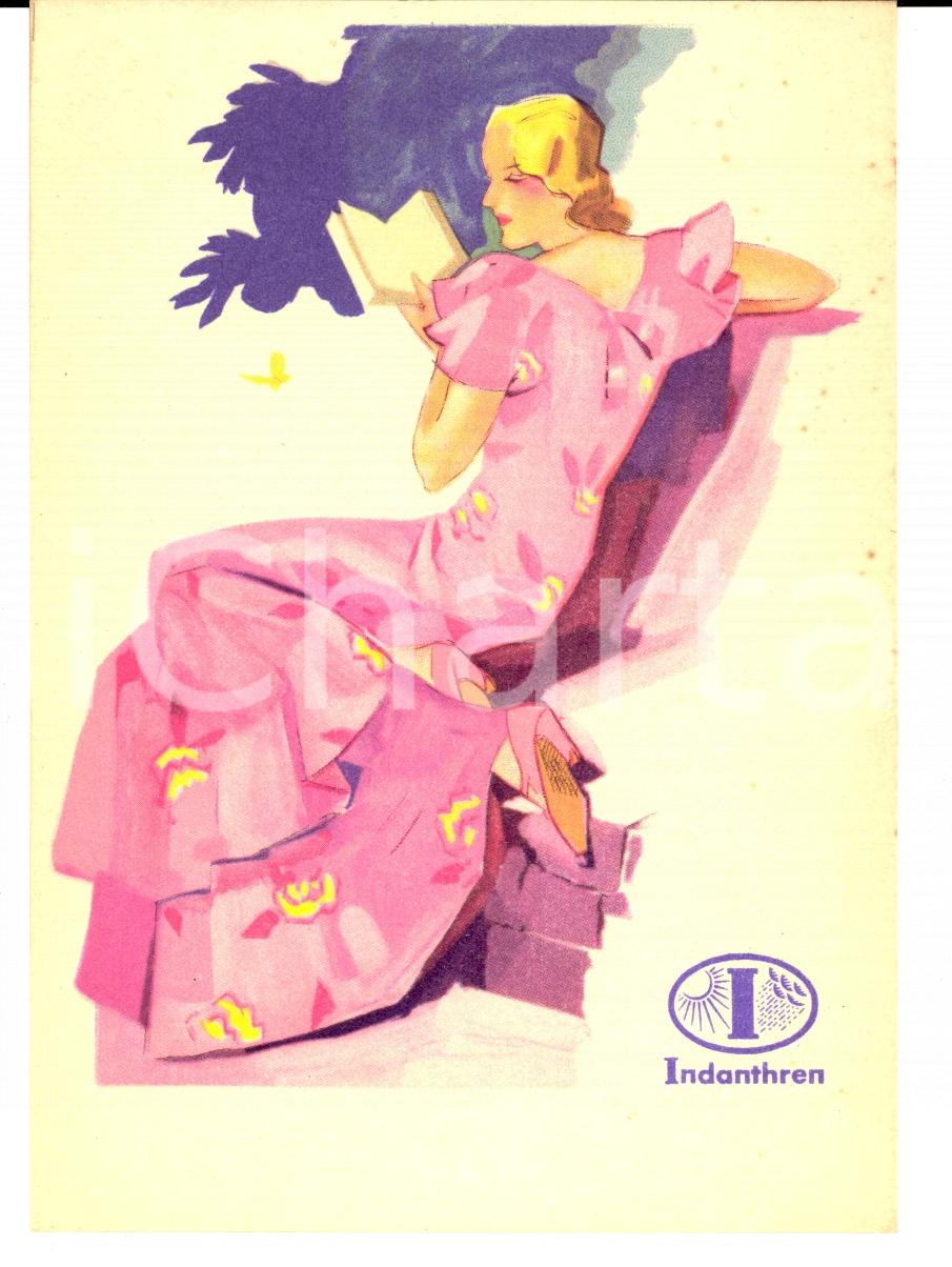Materiale pubblicitario d’epoca 1930 ca Cartolina INDATHREN tinta per tessuti Pubblicitaria FG NV 1