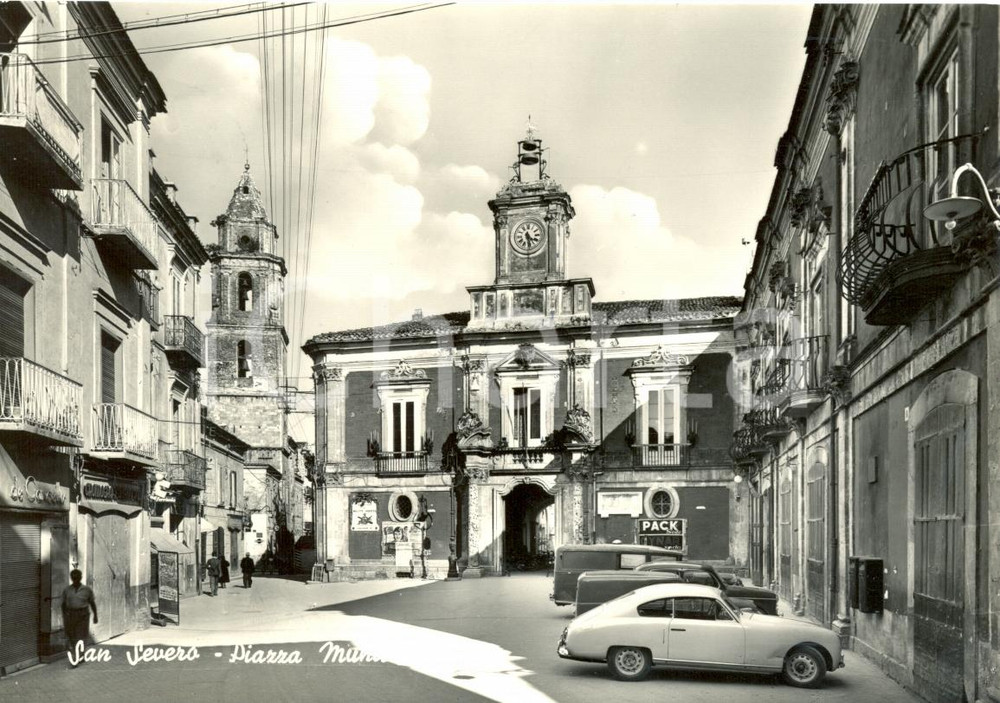 Cartolina originale da collezione 1961 SAN SEVERO FG Veduta della Piazza Municipale Cartolina animata FG VG 1