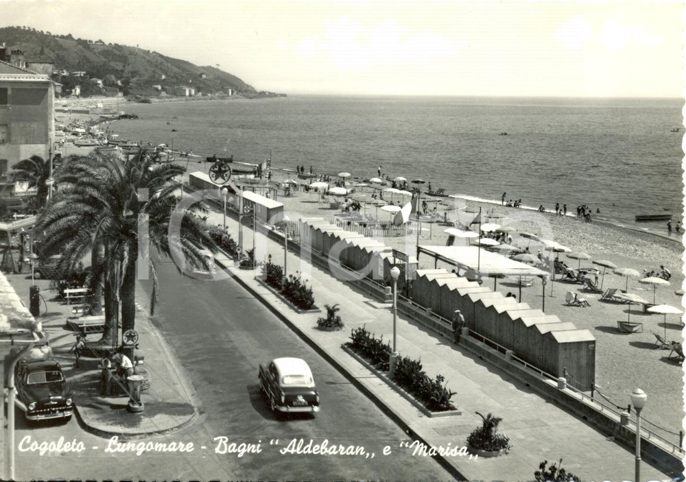 Cartolina originale da collezione 1960 COGOLETO GE Lungomare e bagni Aldebaran e Marisa Cartolina animata FG VG 1