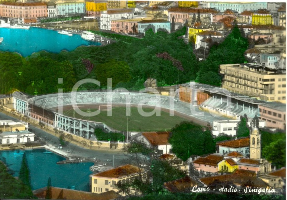 Cartolina originale da collezione 1960 ca COMO Veduta dall alto dello Stadio Sinigalia Cartolina panoramica FG VG 1