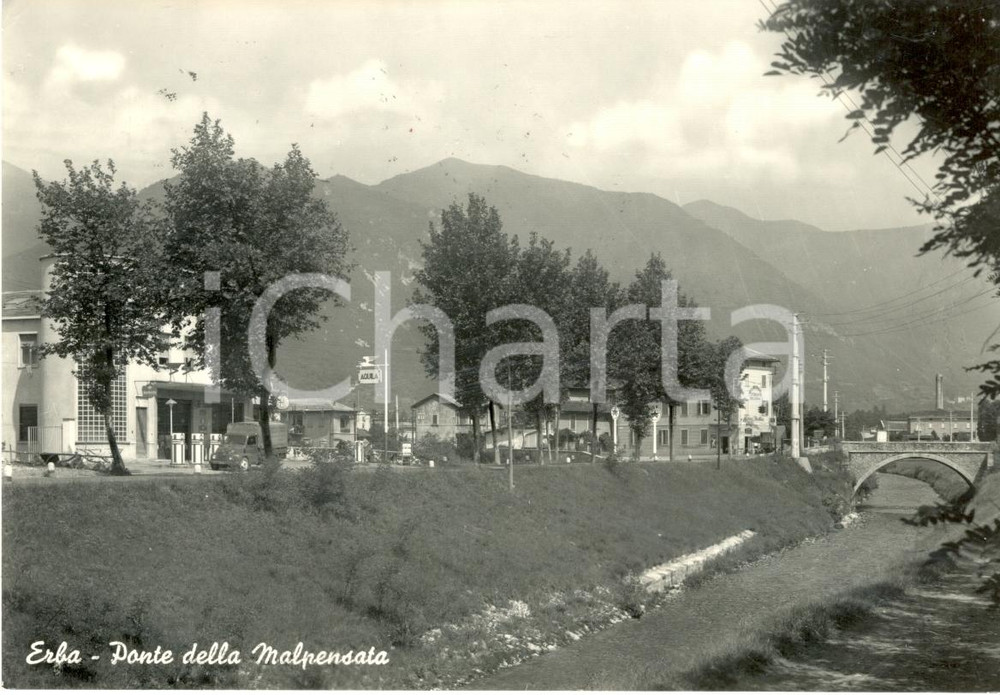 Cartolina originale da collezione 1958 ERBA CO Ponte della Malpensata BENZINA AQUILA Cartolina FG VG 1