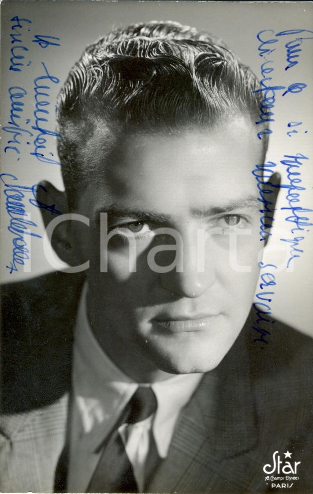 Autografo originale 1950 ca PARIGI Claude LARRY Fotografia seriale con AUTOGRAFO 1