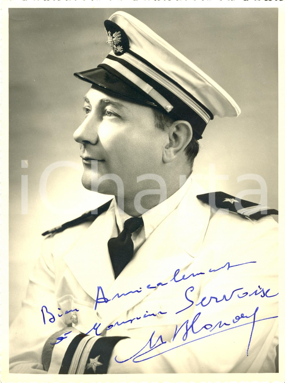 Autografo originale 1950 ca Capitano Maurice BLONDEL Fotografia con AUTOGRAFO 1