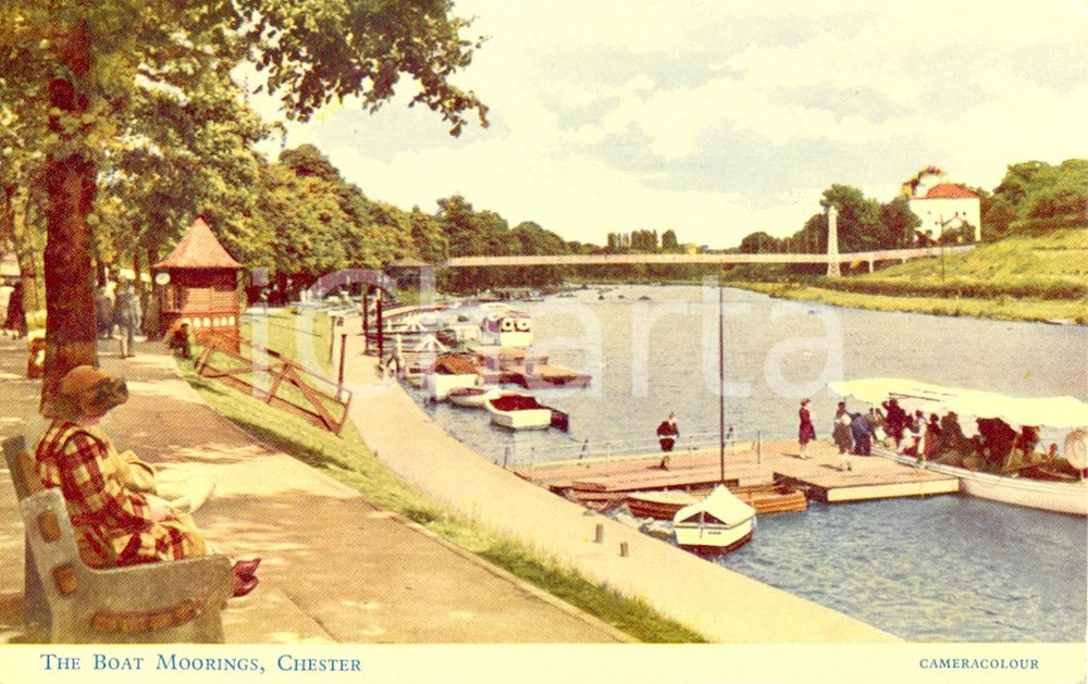 Cartolina originale da collezione 1955 CHESTER UK The boat moorings Cartolina animata FP VG 1