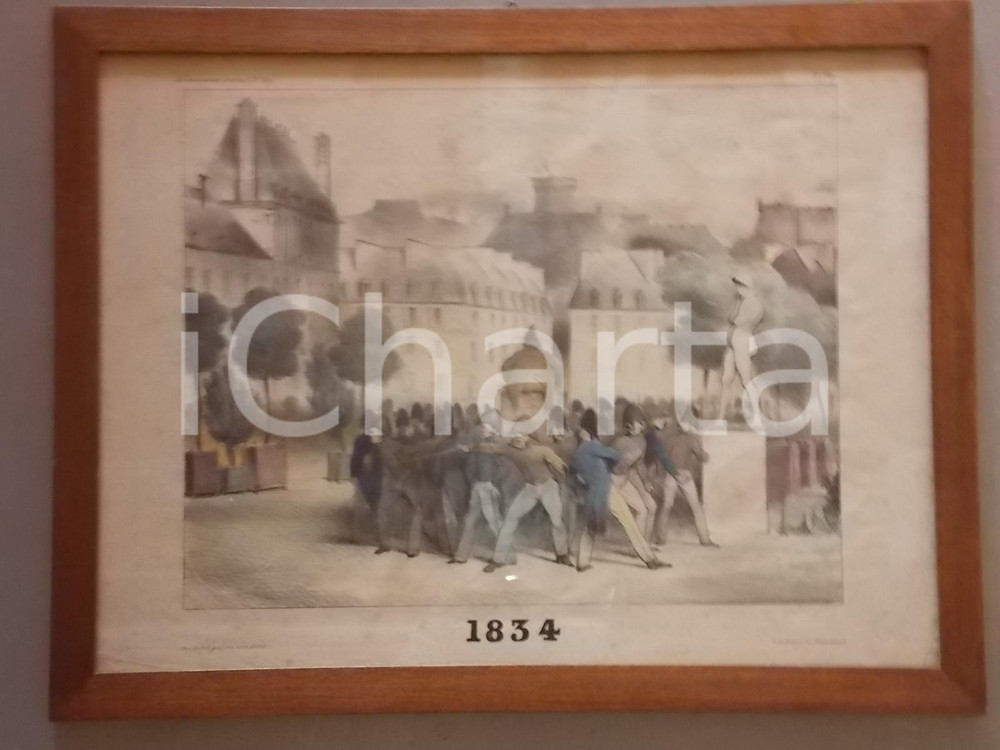 Stampa, bozzetto originale 1833 LA CARICATURE N. 139 Insurrezioni popolari in FRANCIA Stampa in cornice 1