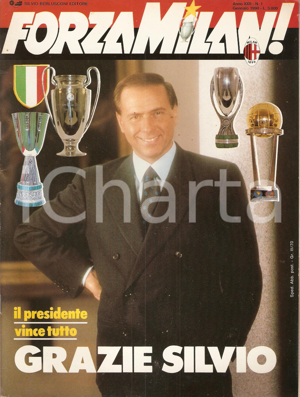 Giornale, rivista storica 1990 FORZA MILAN Silvio BERLUSCONI vince tutto Rivista 1