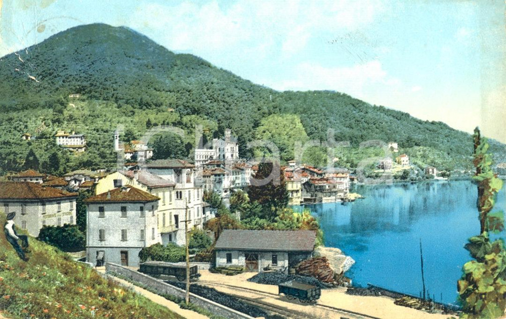 Cartolina originale da collezione 1935 ca LAVENA PONTE TRESA VA Panorama LAGO DI LUGANO Cartolina animata 1