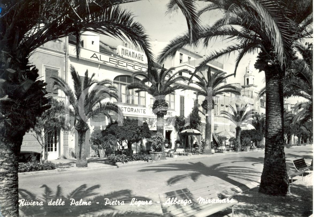 Cartolina originale da collezione 1958 PIETRA LIGURE SV Riviera delle Palme  ALBERGO MIRAMARE Cartolina animata 1