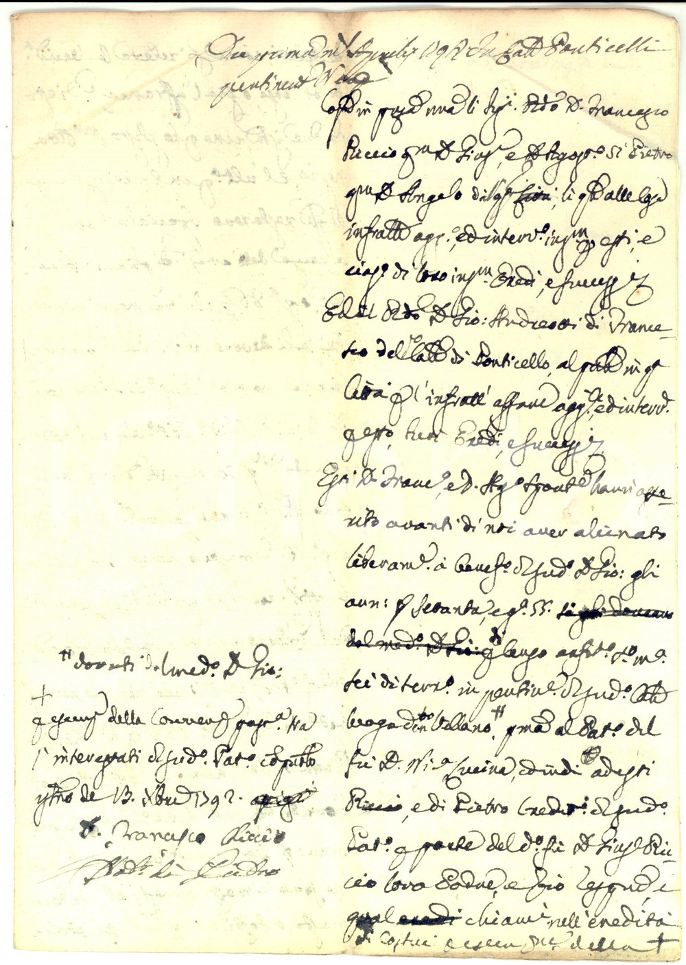 Documento originale, autentico 1792 NAPOLI Francesco e Agostino DI PIETRO vendono terra a Giovanni ANDREOTTI 1