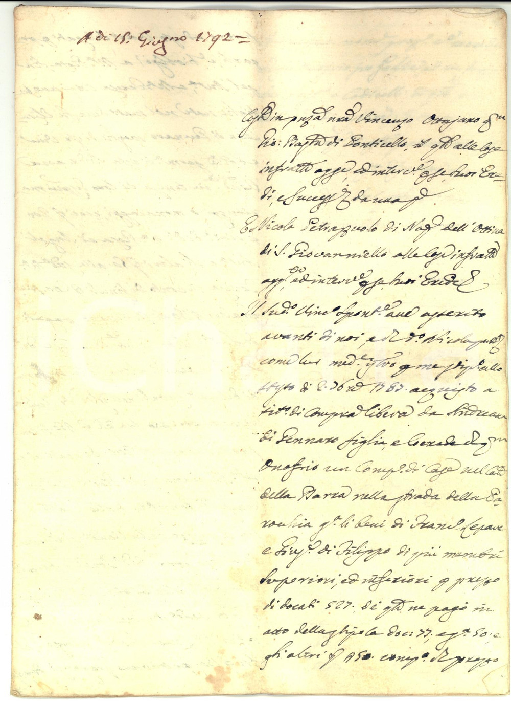 Documento originale, autentico 1792 NAPOLI BARRA Vincenzo OTTAJANO vende case a Nicola PETRAZZUOLO Documento 1