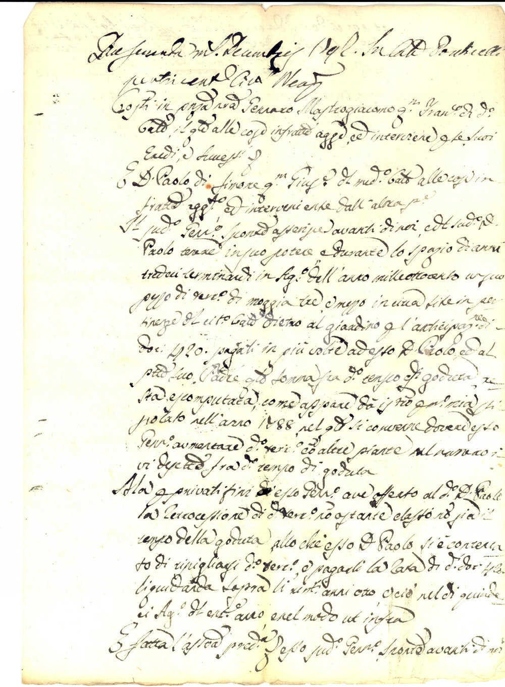 Documento originale, autentico 1792 NAPOLI Gennaro MASTROGIACOMO vende terreno con clausola di retrovendita 1