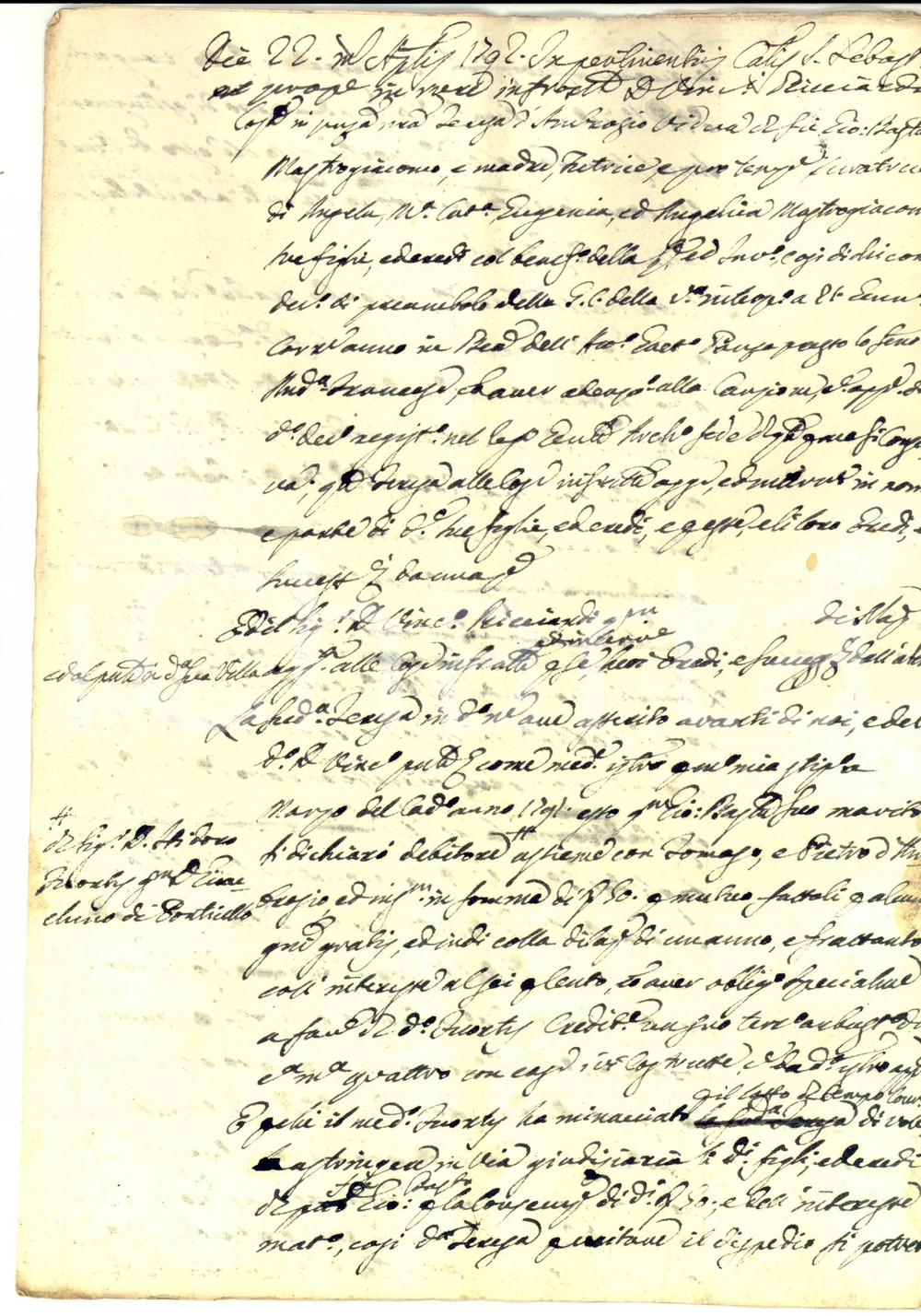 Documento originale, autentico 1792 NAPOLI Debito famiglia MASTROGIACOMO verso Vincenzo RICCIARDI Manoscritto 1