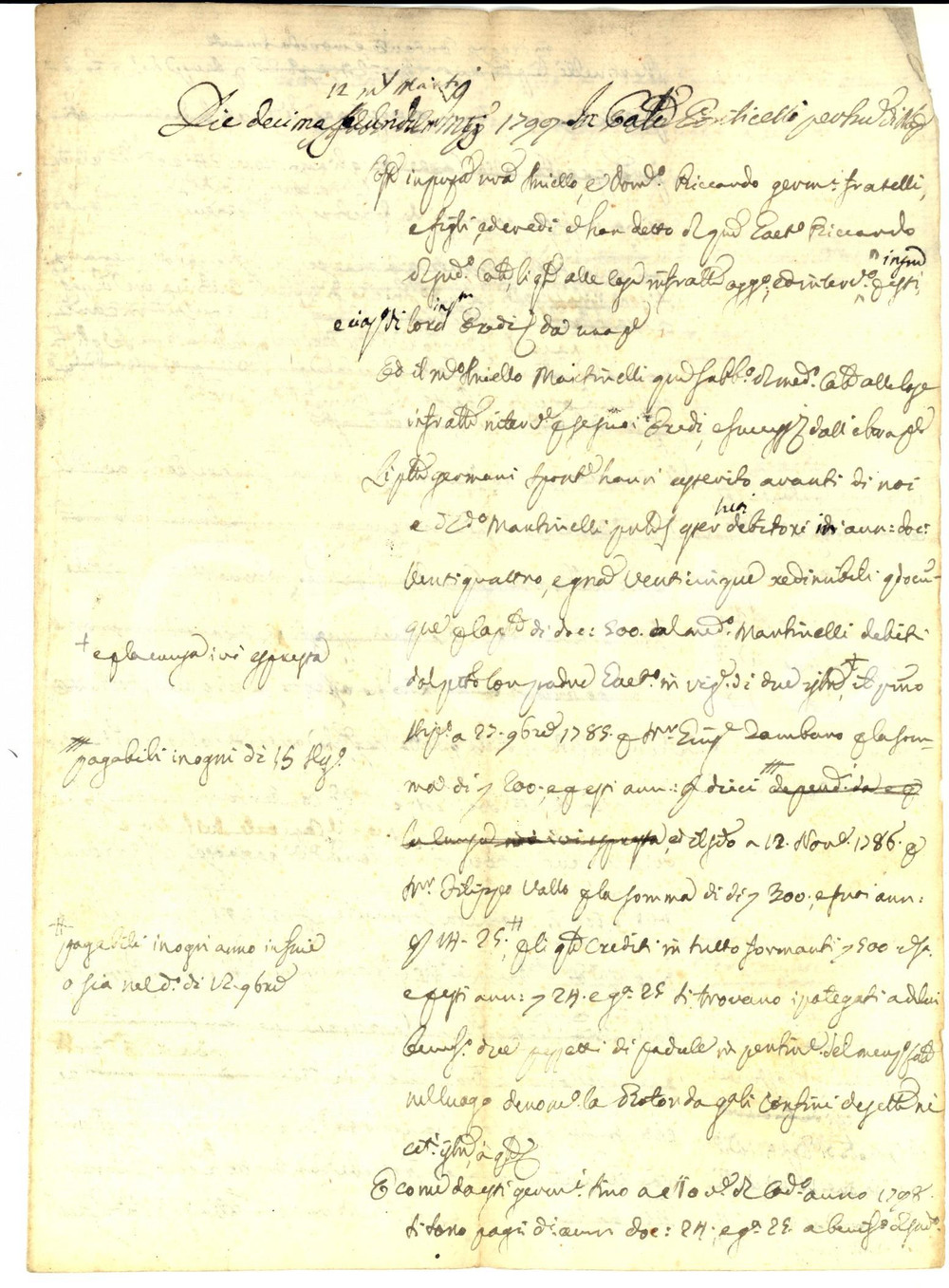 Documento originale, autentico 1799 NAPOLI Debiti di Aniello e Domenico RICCARDO con padule a garanzia 1