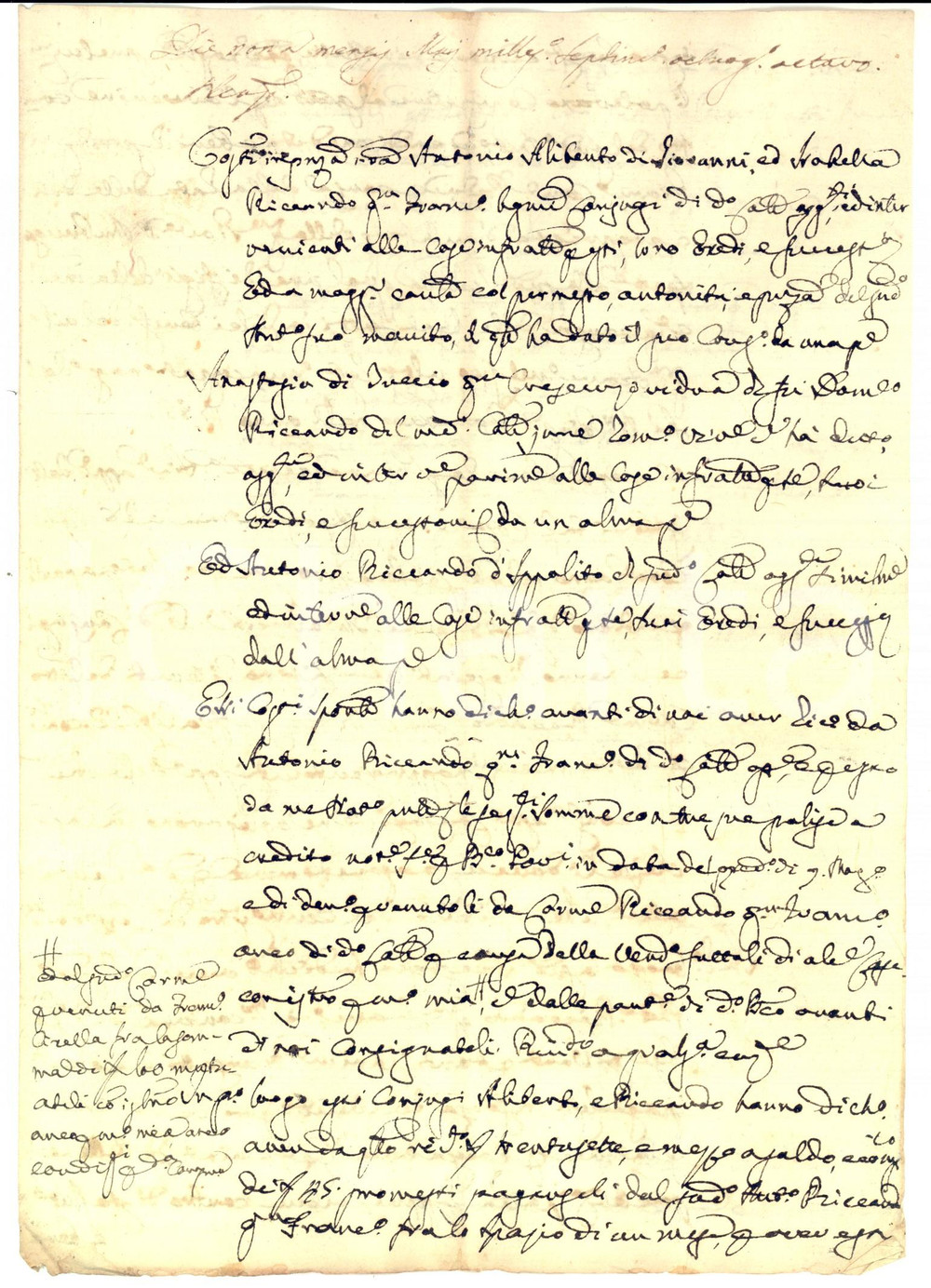 Documento originale, autentico 1788 NAPOLI Antonio ALIBERTO e Isabella RICCARDO promettono saldo di un debito 1