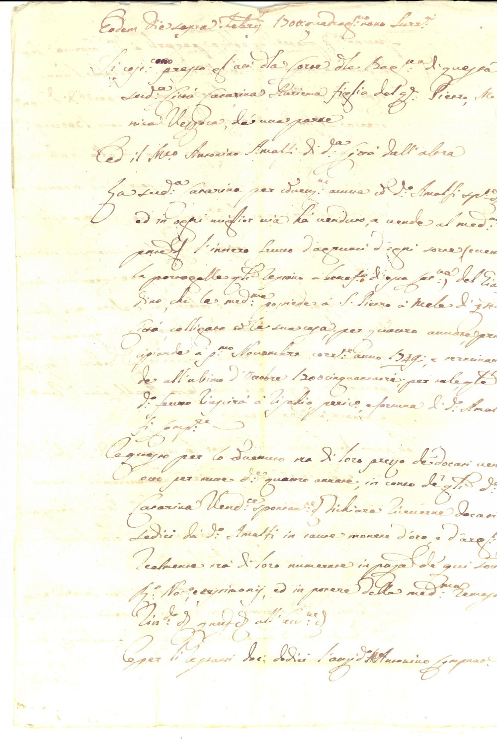 Documento originale, autentico 1749 SORRENTO SAN PIETRO A MELE Contratto Caterina AURIENNA per vendita agrumi 1