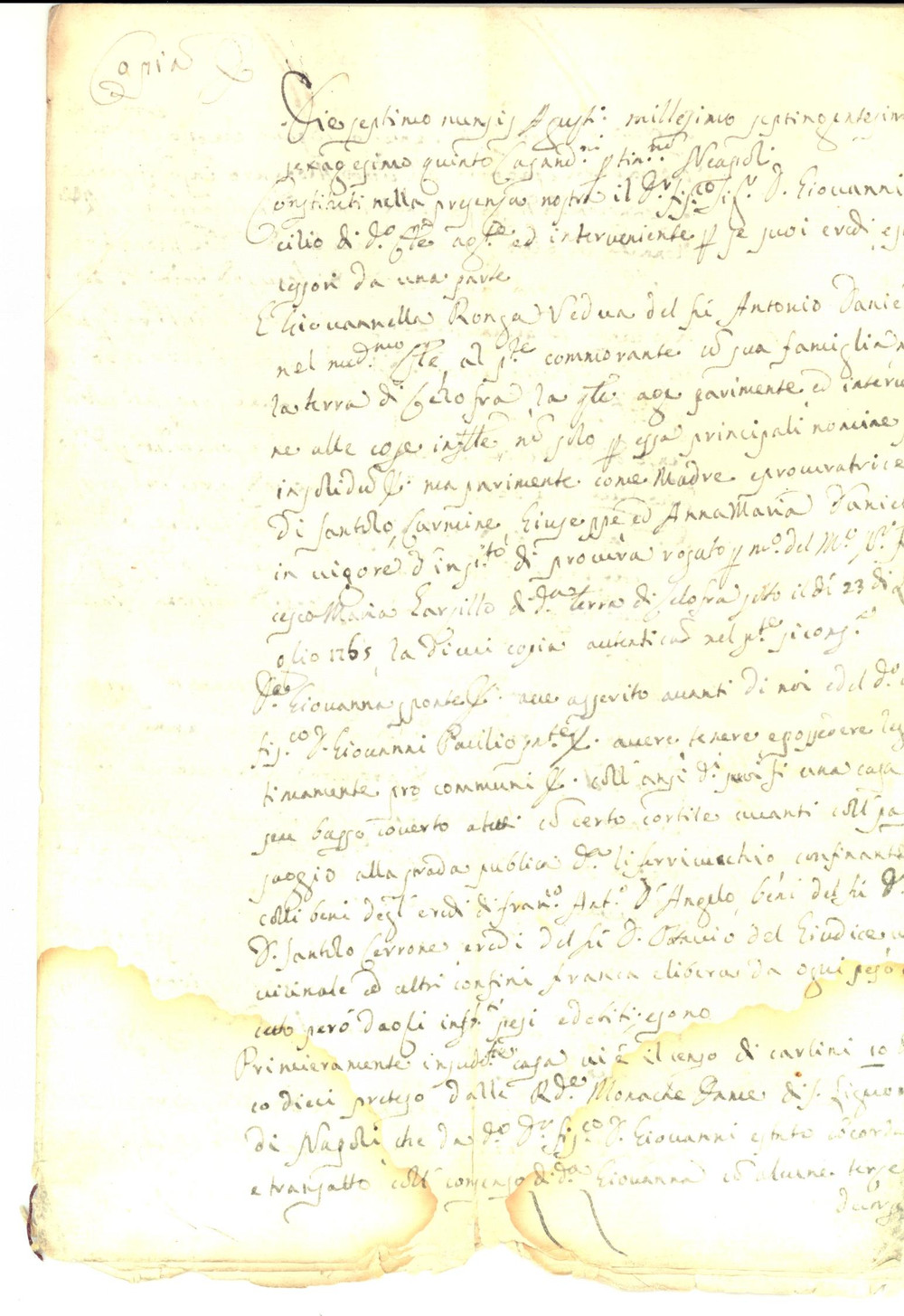 Documento originale, autentico 1765 NAPOLI Vedova Giovanna RONGA vende casa pro figli minorenni Manoscritto 1