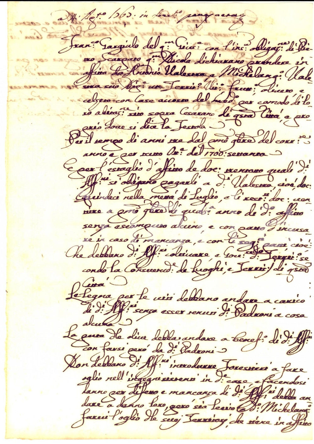 Documento originale, autentico 1767 SORRENTO NA Antonio VALESTRA affitta masseria a Francesco GARGIULO 1