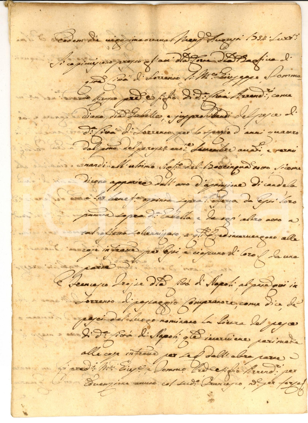 Documento originale, autentico 1754 SORRENTO NA Contratto Francesco TROISE acquirente pesce da sciabiche 1