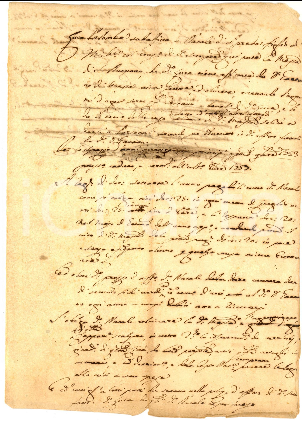 Documento originale, autentico 1754 SORRENTO NA Luca PALOMBA subaffitta un frutteto a Natale D APREDA 1