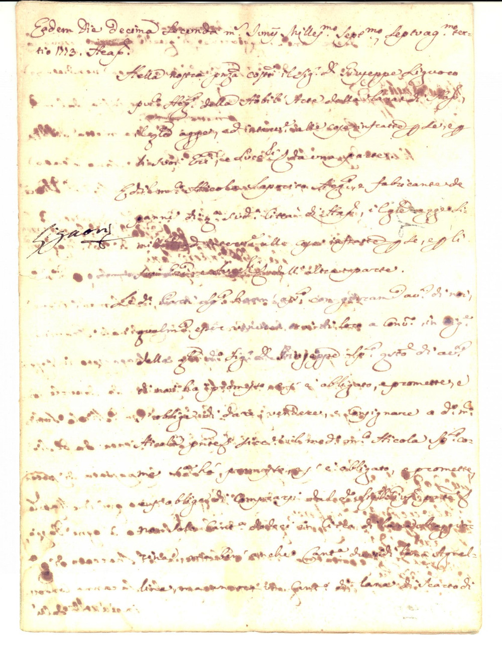 Documento originale, autentico 1773 NAPOLI Giuseppe LIGUORO vende lana agnellina a Nicola SAPORITO Manoscritto 1