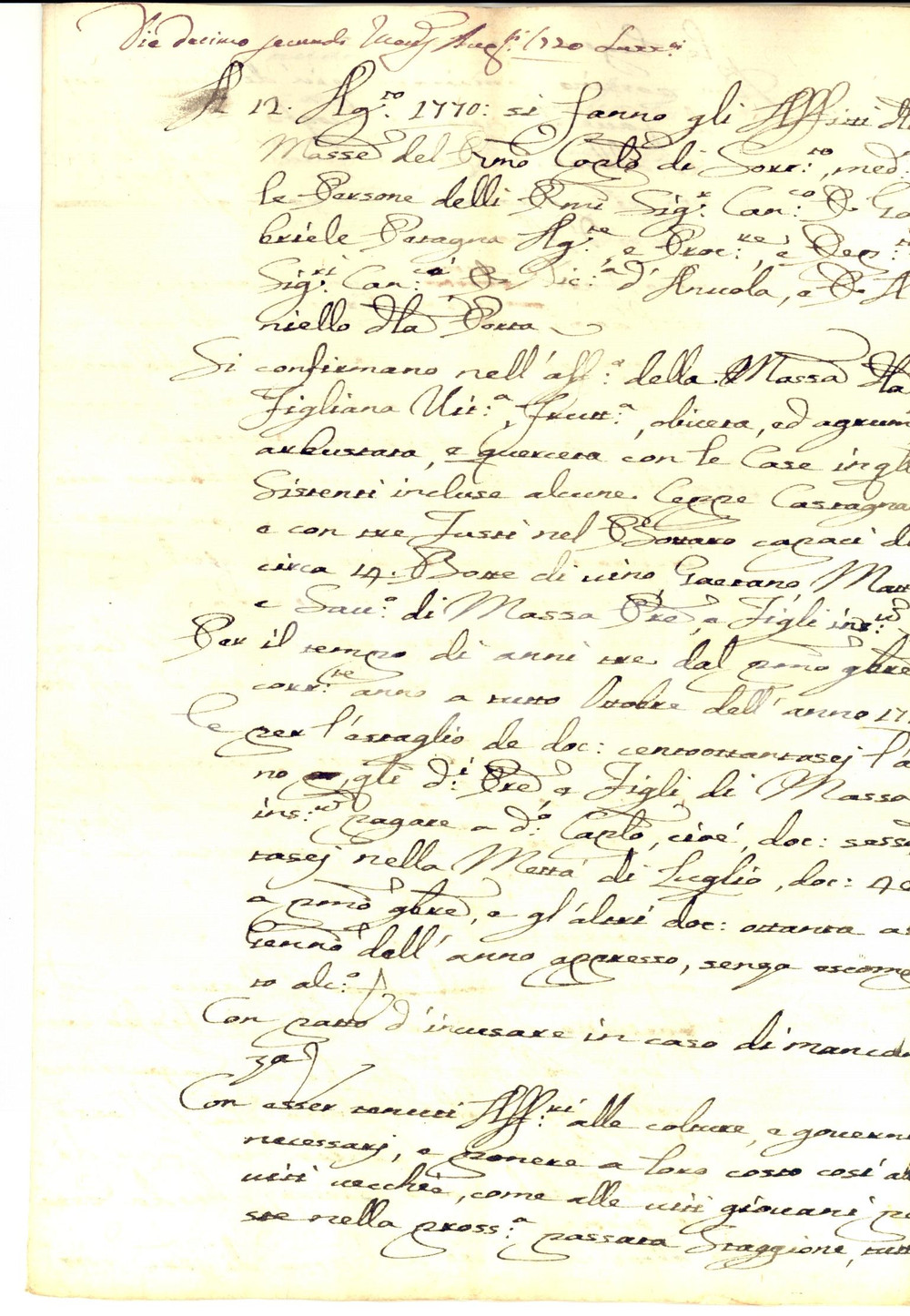 Documento originale, autentico 1770 SORRENTO NA Canonici del Capitolo affittano masseria vitata e agrumata 1