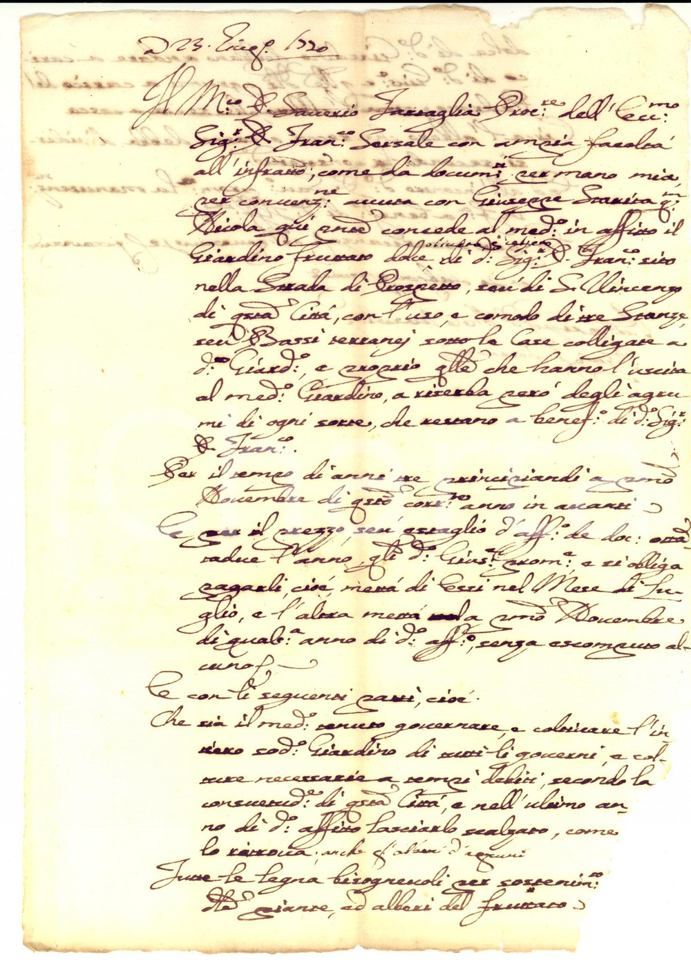 Documento originale, autentico 1770 SORRENTO NA Francesco SERSALE affitta giardino fruttato dolce con casa 1