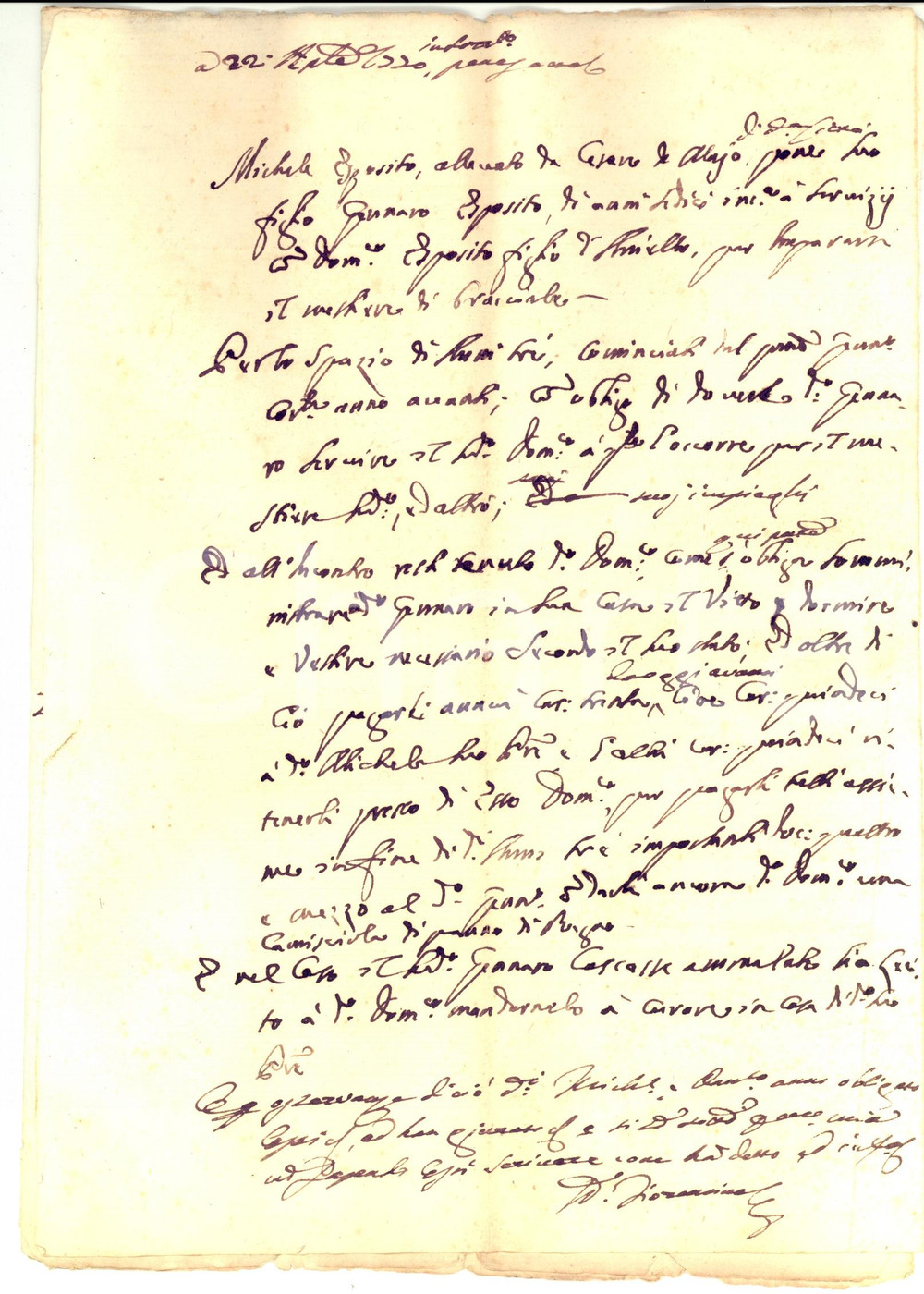 Documento originale, autentico 1770 NAPOLI Contratto vitto e abiti per Gennaro ESPOSITO giovane servo 1