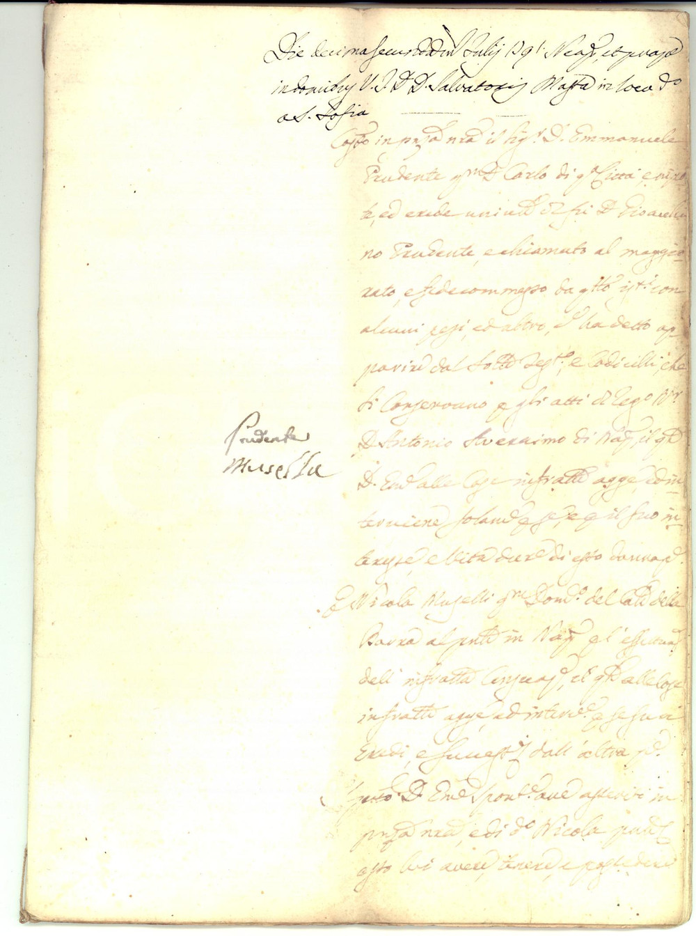 Documento originale, autentico 1791 NAPOLI Emanuele PRUDENTE affitta masseria in localitÃ  SAMBUCO 36 pp. 1