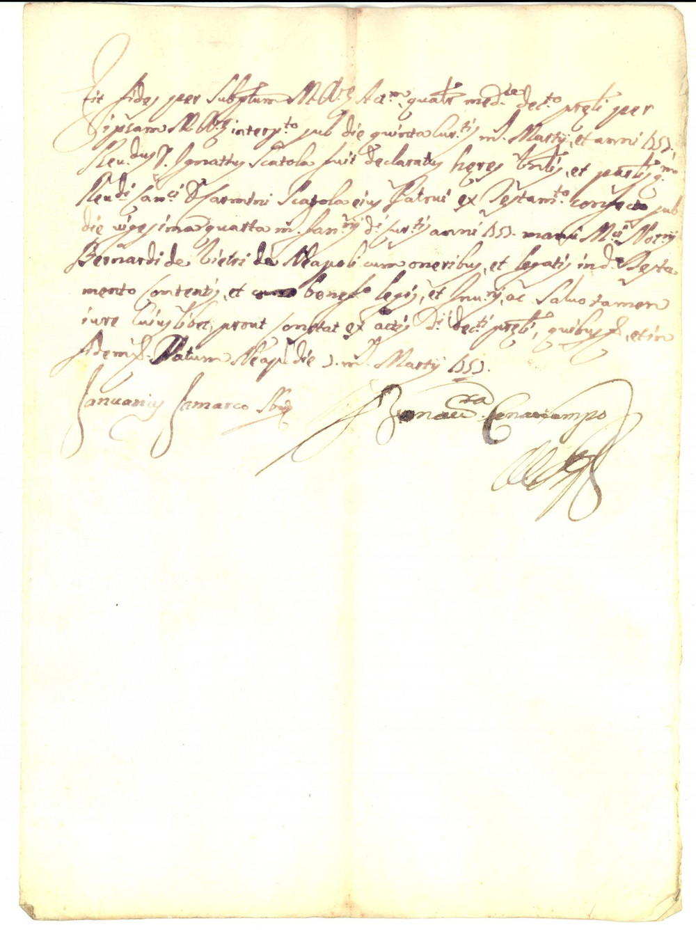 Documento originale, autentico 1757 NAPOLI Fede notarile su ereditÃ  di don Ignazio SCATOLA Manoscritto 1