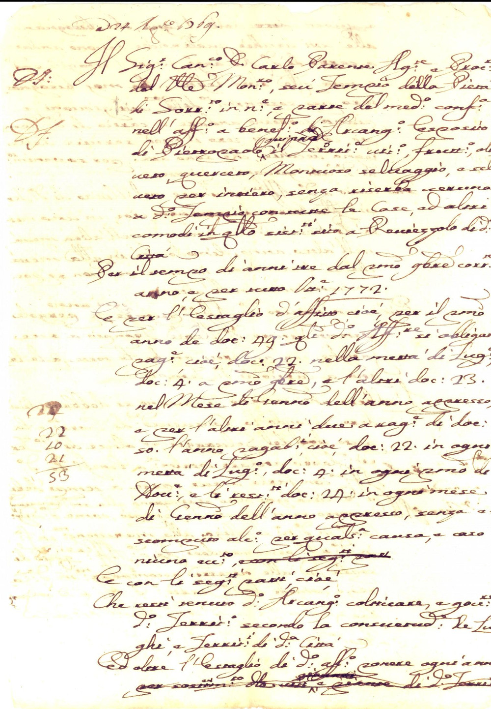 Documento originale, autentico 1769 SORRENTO NA Arcangelo ESPOSITO affitta terra da SANTA MARIA DELLA PIETA 1