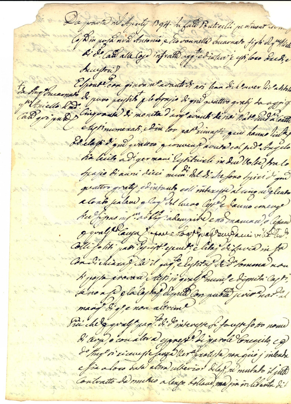 Documento originale, autentico 1794 NAPOLI PONTICELLI Prestito ai fratelli Antonio e Giovannella INCARNATO 1