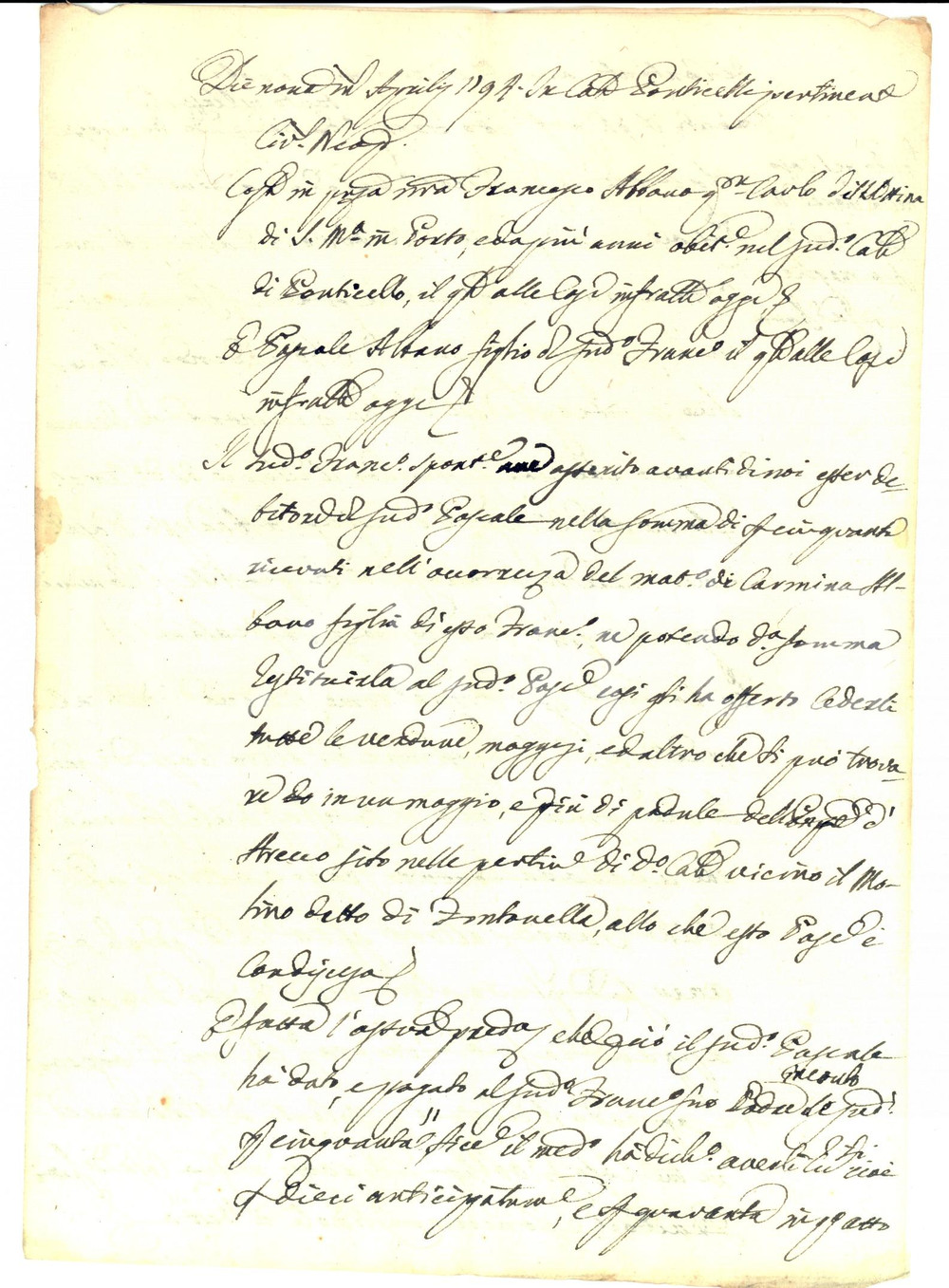 Documento originale, autentico 1794 NAPOLI PONTICELLI Francesco ALBANO chiede prestito per nozze della figlia 1