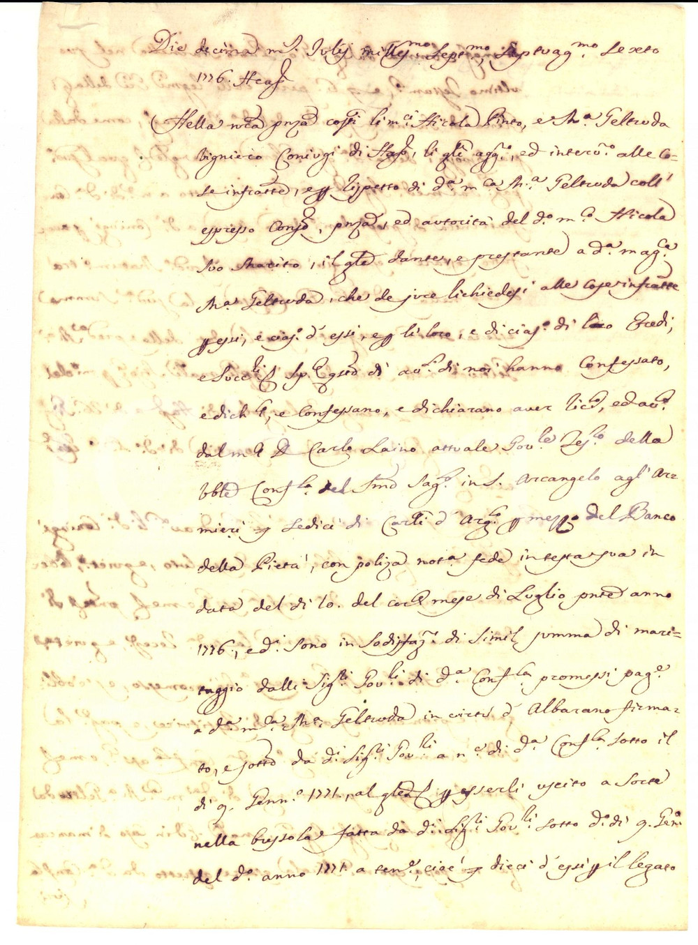 Documento originale, autentico 1776 NAPOLI Maria Geltruda MIGNECO ottiene dote per lascito pio STARNELLA 1