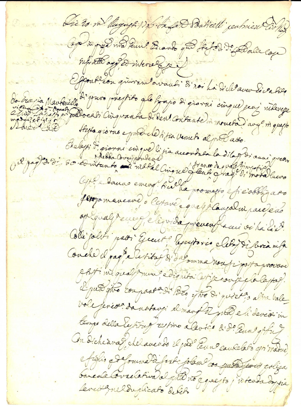 Documento originale, autentico 1796 NAPOLI PONTICELLI Prestito di Grazia MARTENIELLO a Gennaro RICCARDO 1