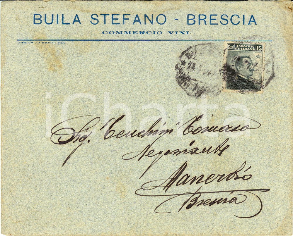 Materiale pubblicitario d’epoca 1914 BRESCIA Stefano BUILA  Commercio VINI Busta Pubblicitaria 1