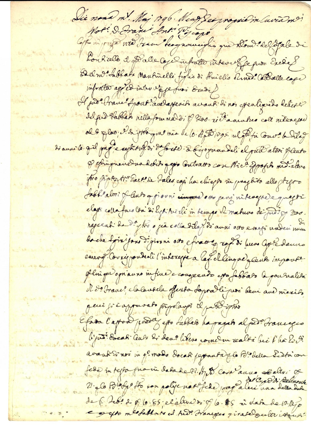 Documento originale, autentico 1796 NAPOLI PONTICELLI Accordo Francesco SCOGNAMIGLIO debitore di MONTICELLI 1