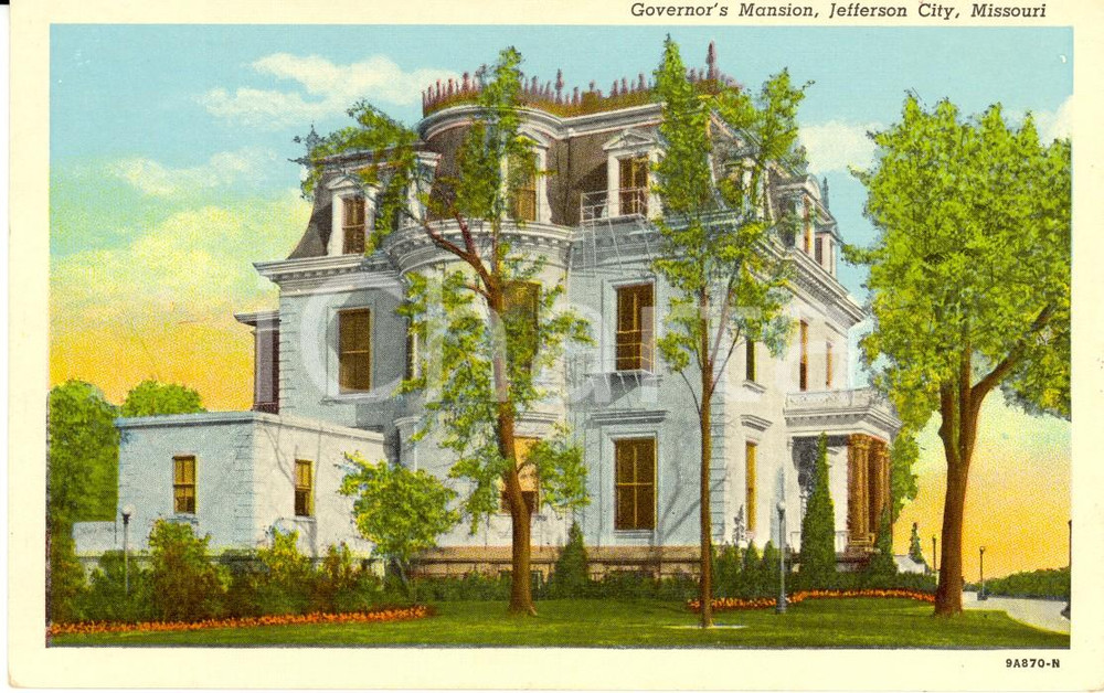 Cartolina originale da collezione 1940 ca JEFFERSON CITY, MISSOURI USA Governor s Mansion Postcard FP NV 1