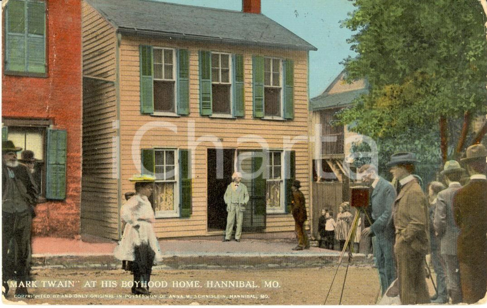 Cartolina originale da collezione 1914 HANNIBAL, MISSOURI USA Mark TWAIN nella sua casa natale Cartolina FP VG 1