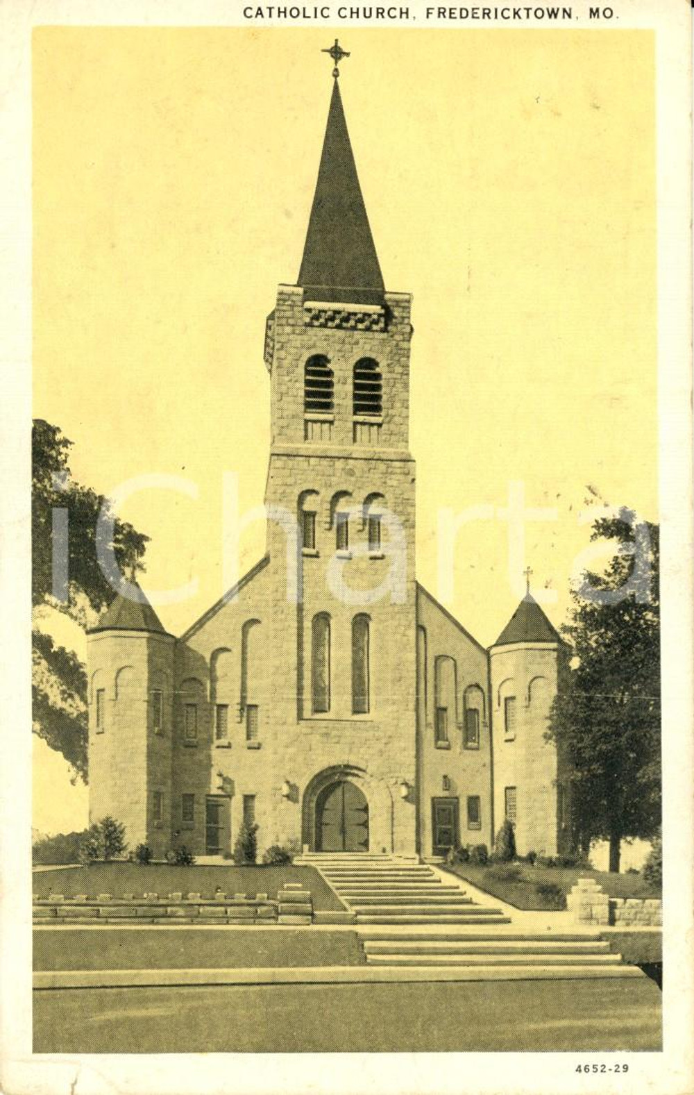 Cartolina originale da collezione 1939 FREDERICKTOWN, MISSOURI USA Facciata Chiesa Cattolica Cartolina FP VG 1