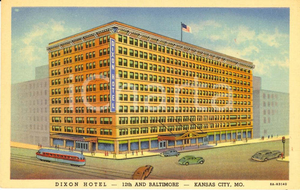 Cartolina originale da collezione 1950 ca KANSAS CITY, MISSOURI USA L Hotel DIXON Cartolina ILLUSTRATA FP NV 1